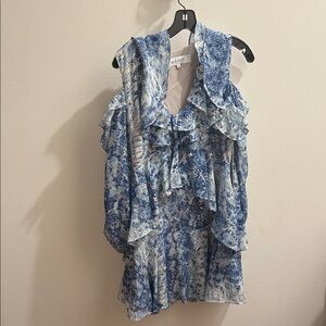 Elliatt Blue and White Ruffled Dress